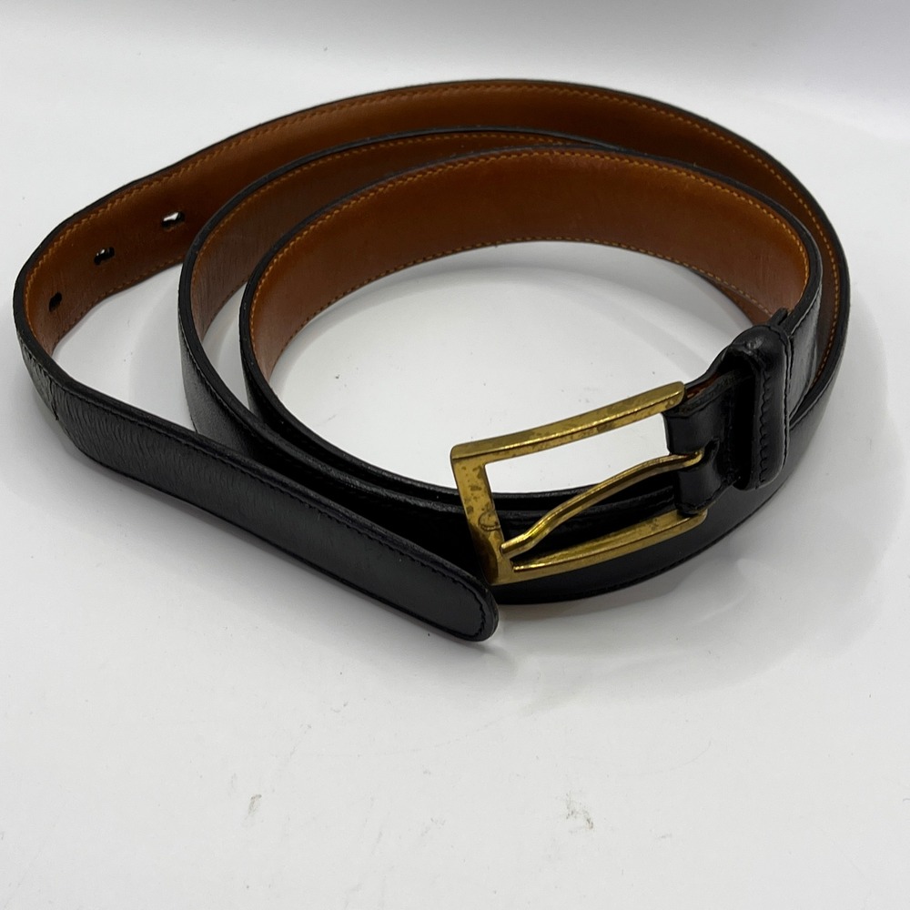 Saks Fifth Avenue Mens‎ Black Leather Belt Brass Buckle Size 42 SFA Made in USA